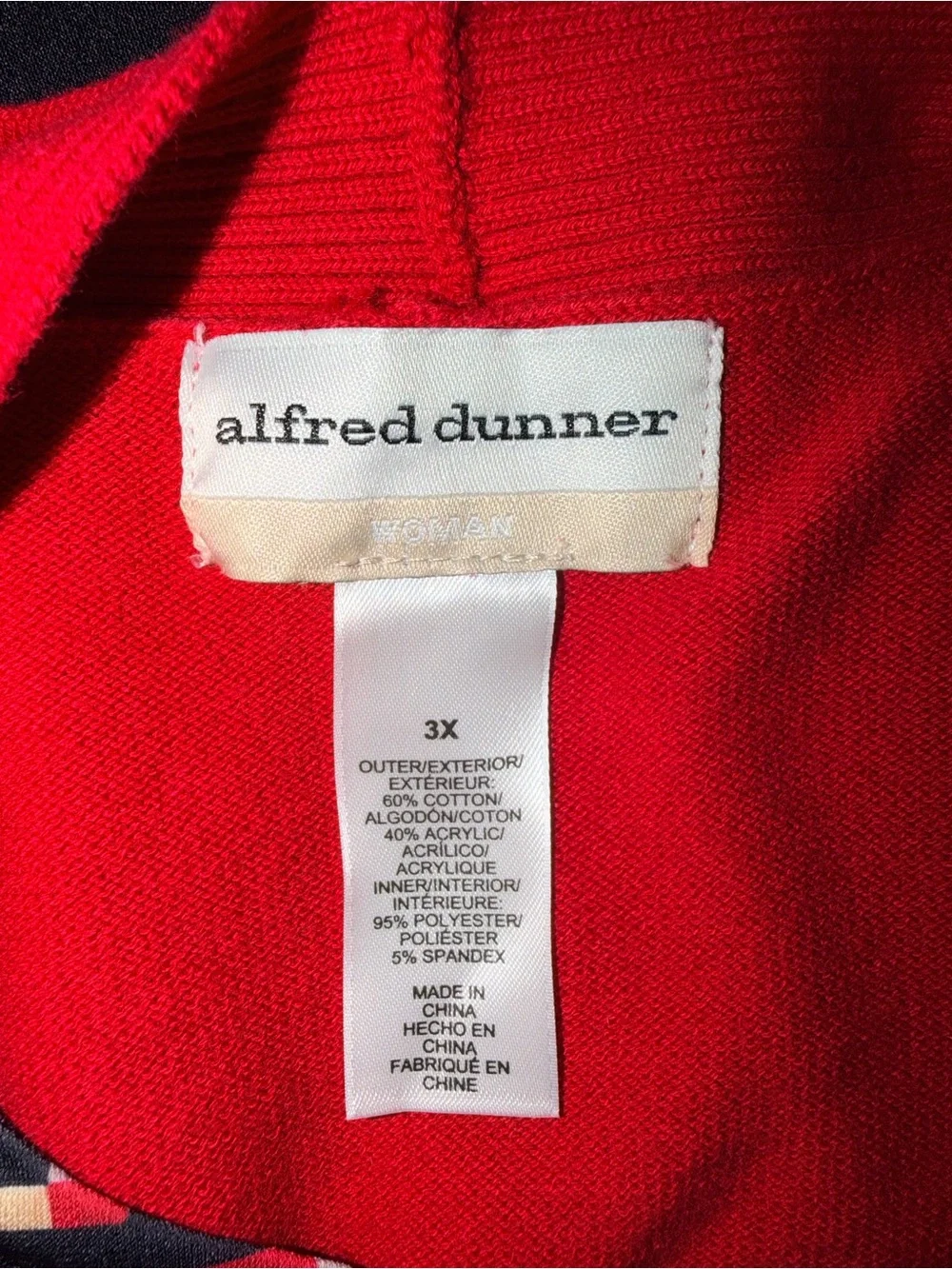 Alfred Dunner Women's Jet Setter Red Black Geometric Inner Two In One Sweater 3X